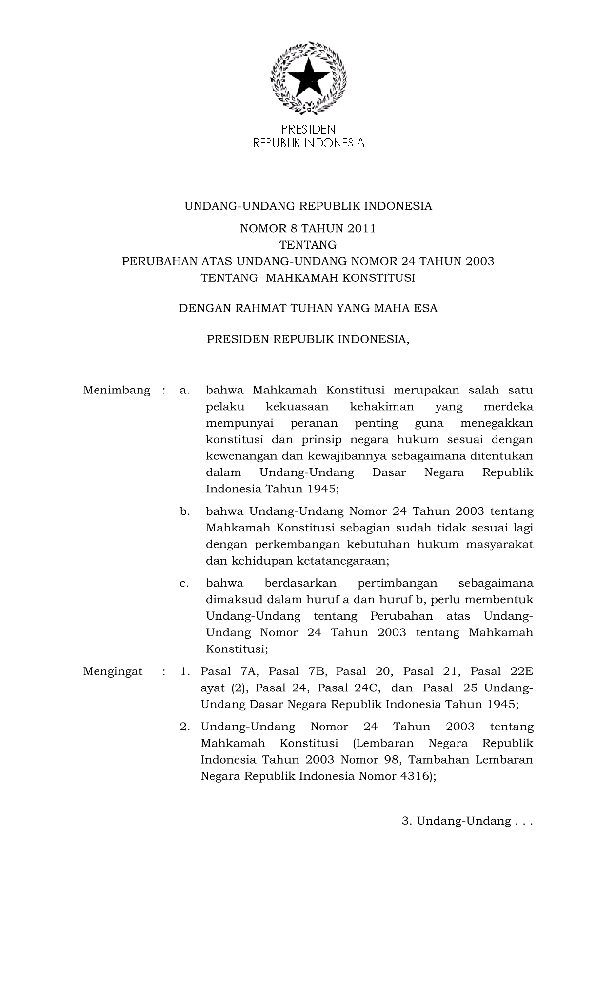 Undang-Undang Nomor 8 Tahun 2011