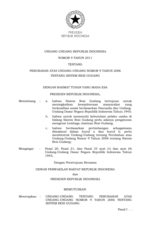 Undang-Undang Nomor 9 Tahun 2011