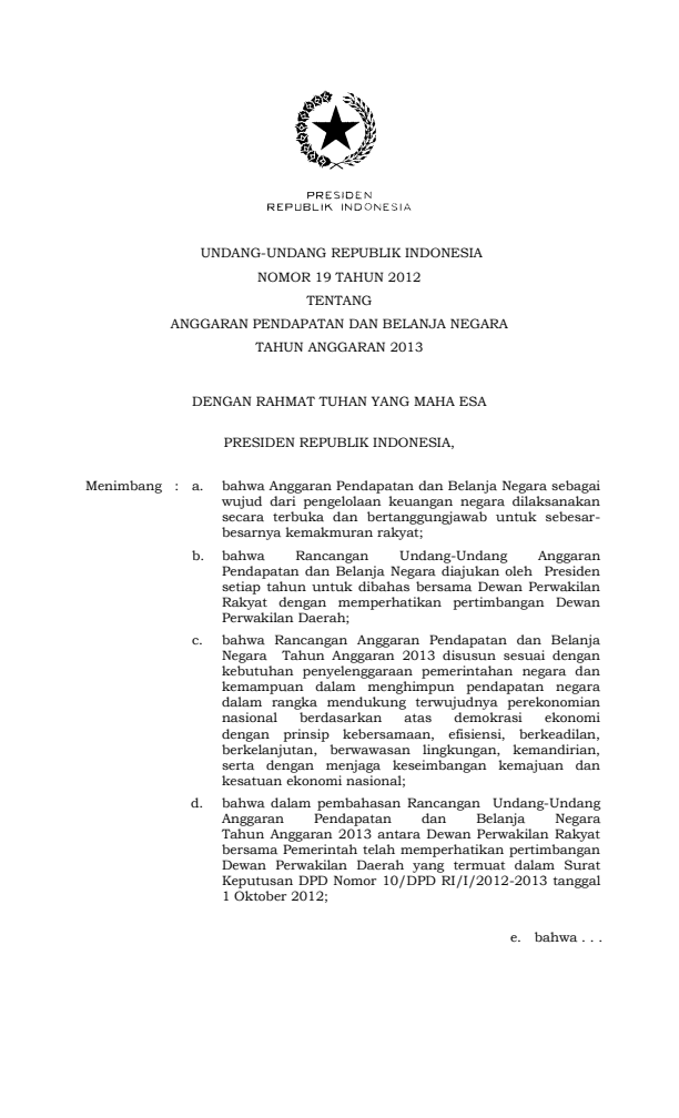 Undang-Undang Nomor 19 Tahun 2012