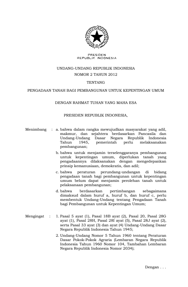 Undang-Undang Nomor 2 Tahun 2012