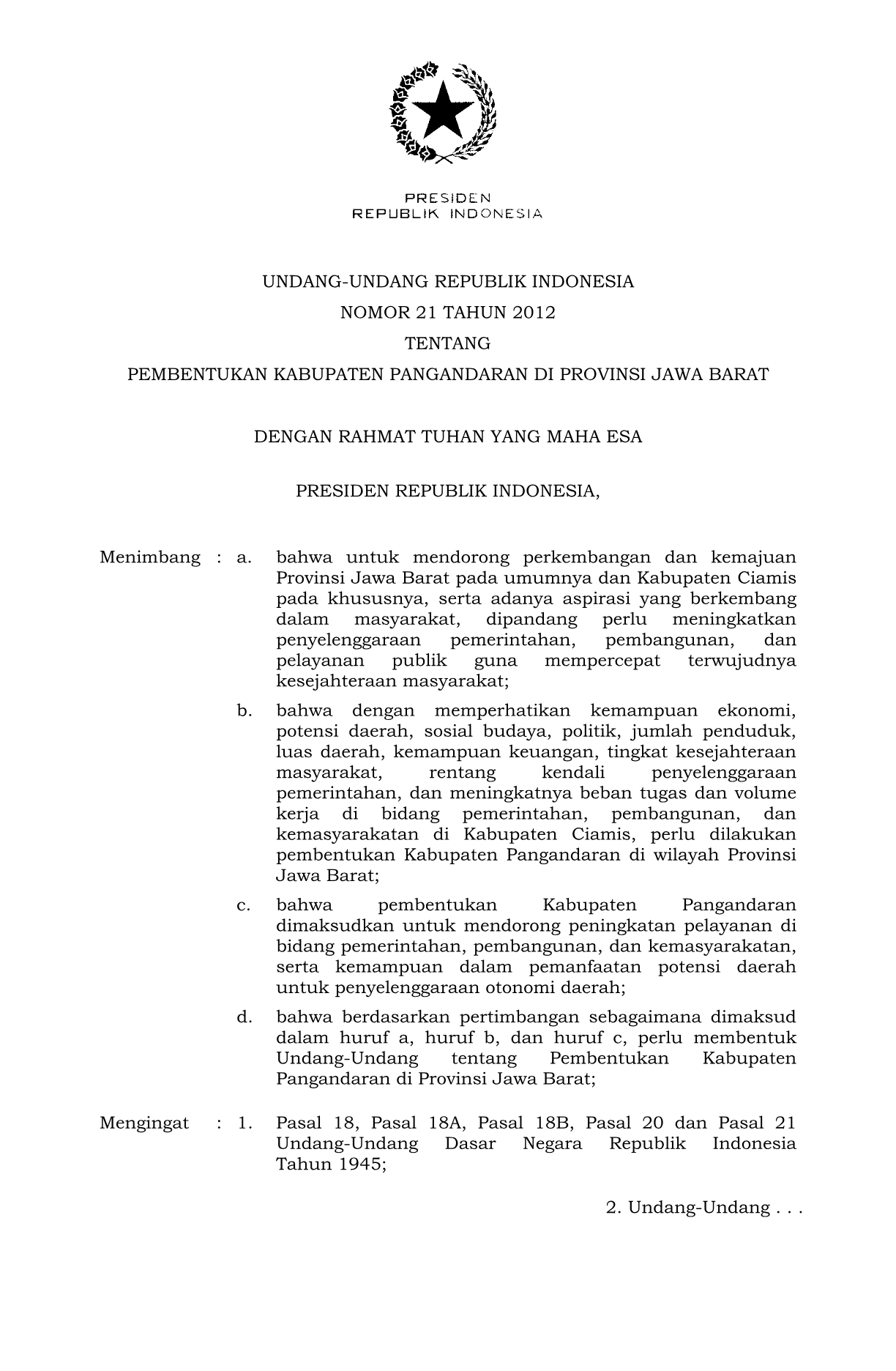 Undang-Undang Nomor 21 Tahun 2012