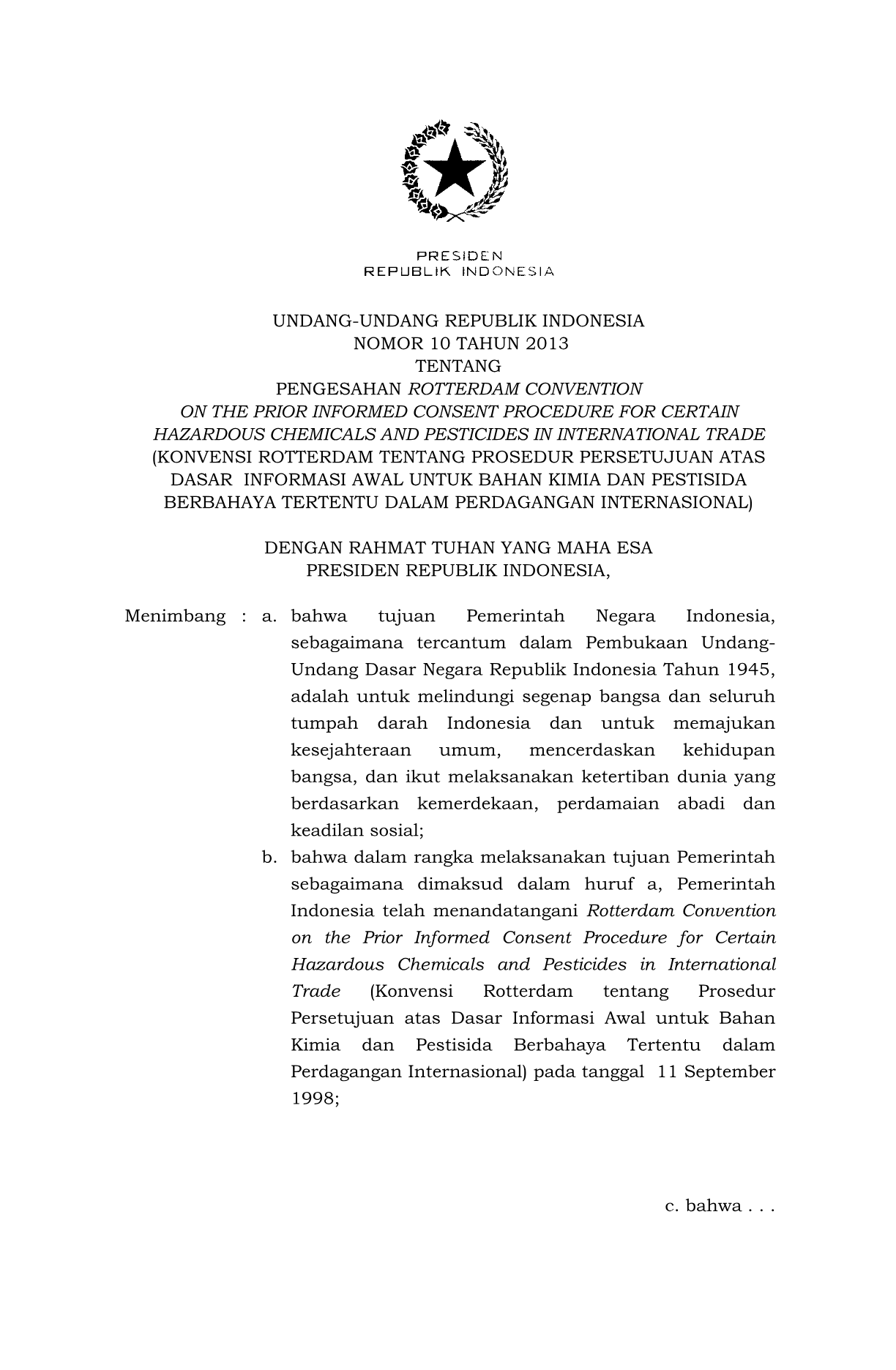 Undang-Undang Nomor 10 Tahun 2013