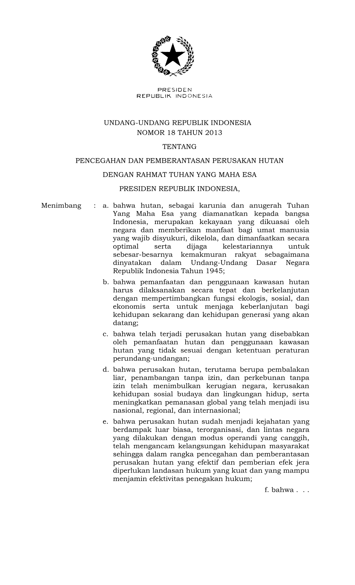 Undang-Undang Nomor 18 Tahun 2013