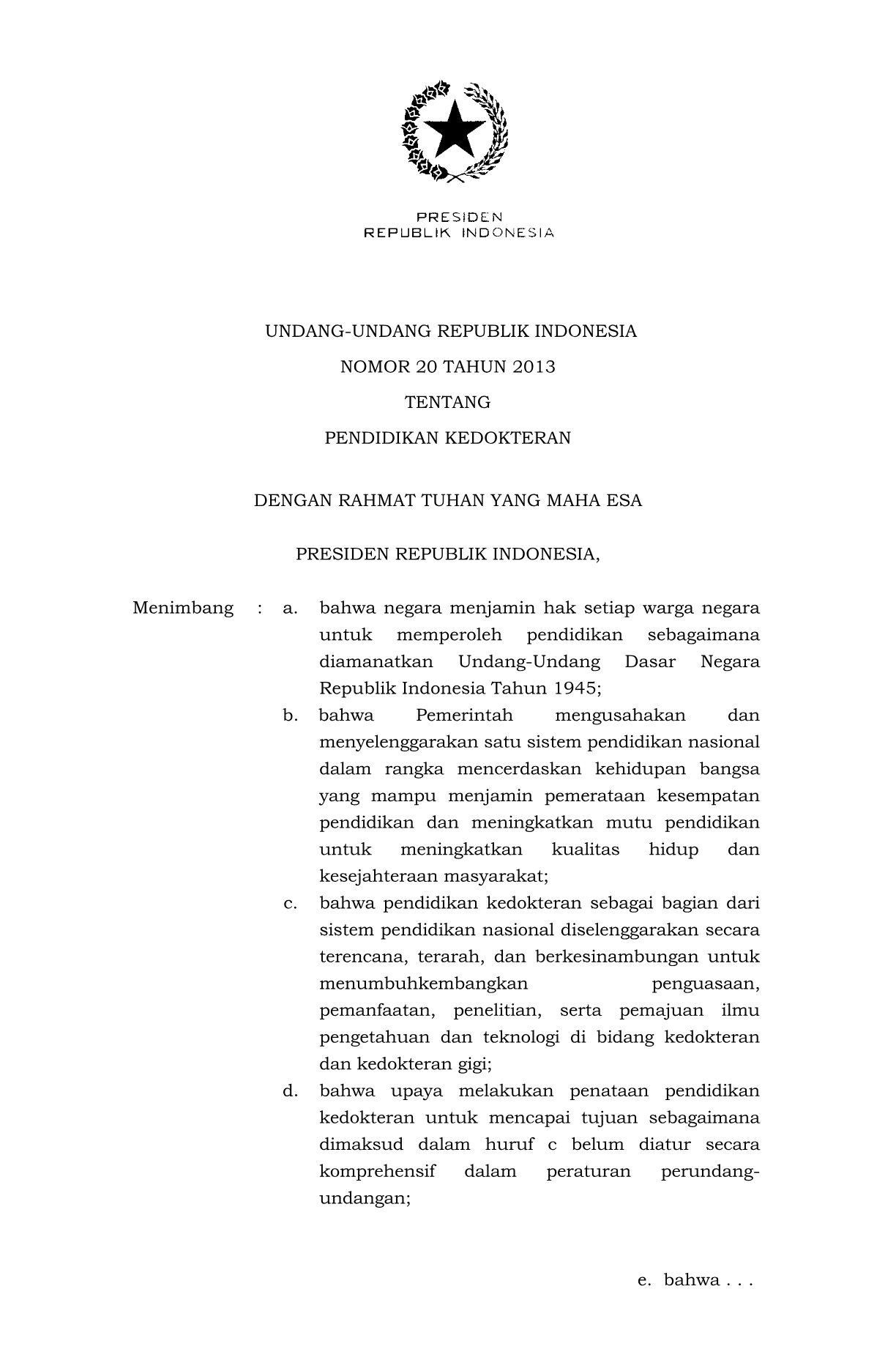 Undang-Undang Nomor 20 Tahun 2013