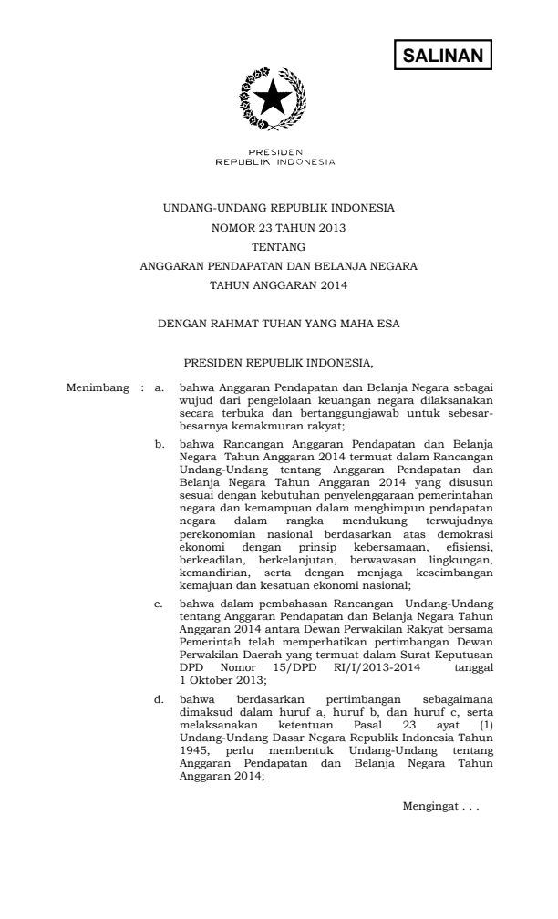 Undang-Undang Nomor 23 Tahun 2013