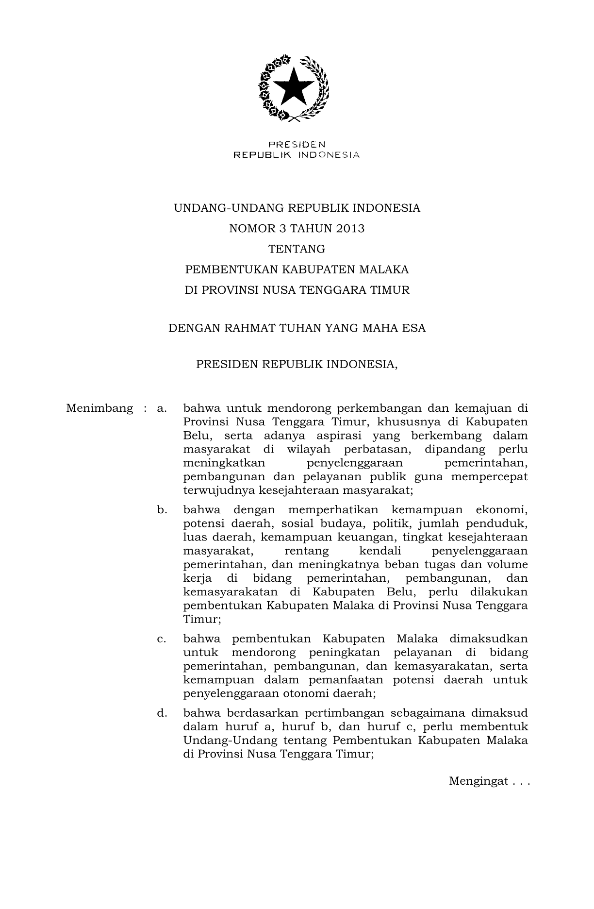 Undang-Undang Nomor 3 Tahun 2013