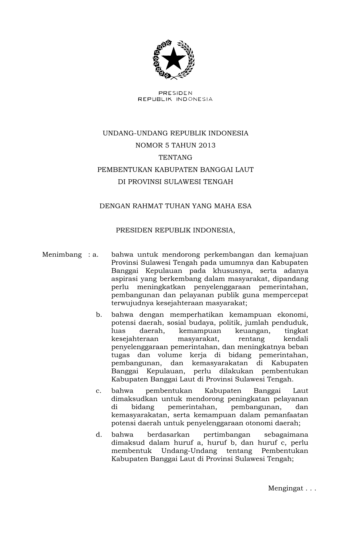 Undang-Undang Nomor 5 Tahun 2013