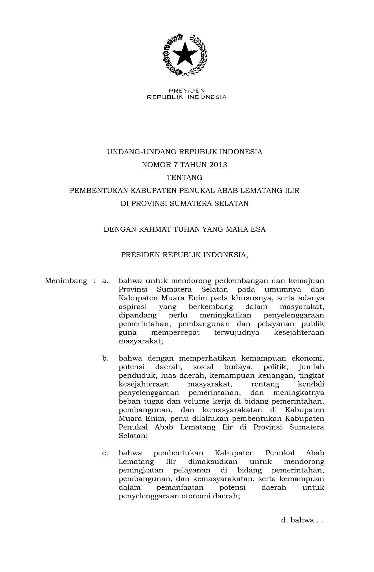 Undang-Undang Nomor 7 Tahun 2013