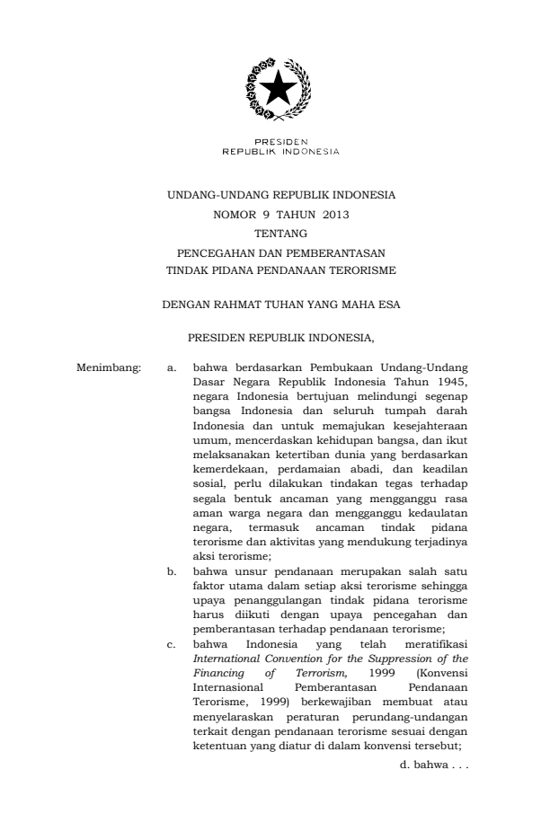 Undang-Undang Nomor 9 Tahun 2013