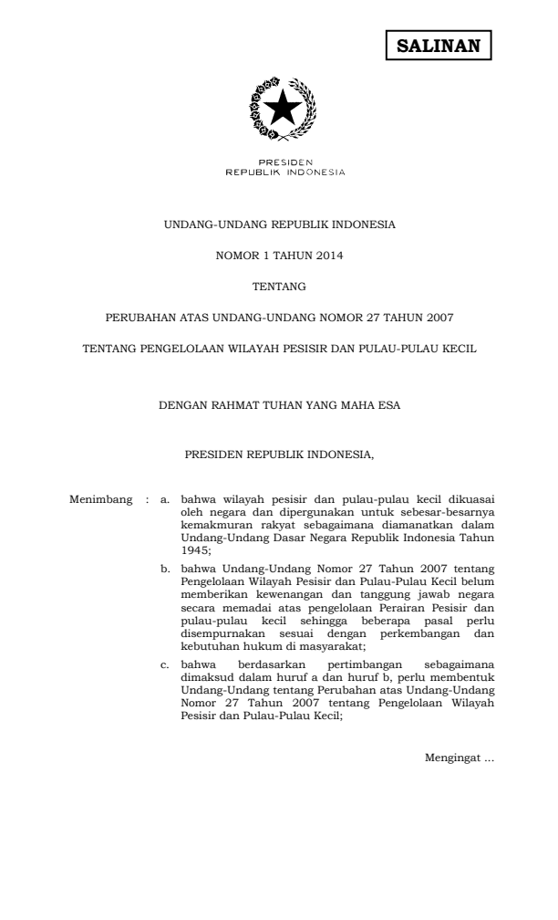 Undang-Undang Nomor 1 Tahun 2014