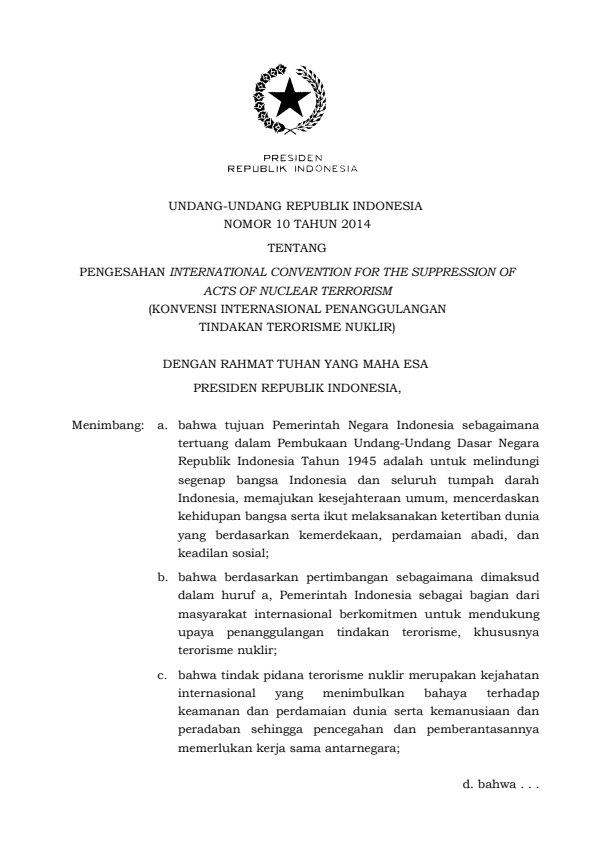 Undang-Undang Nomor 10 Tahun 2014