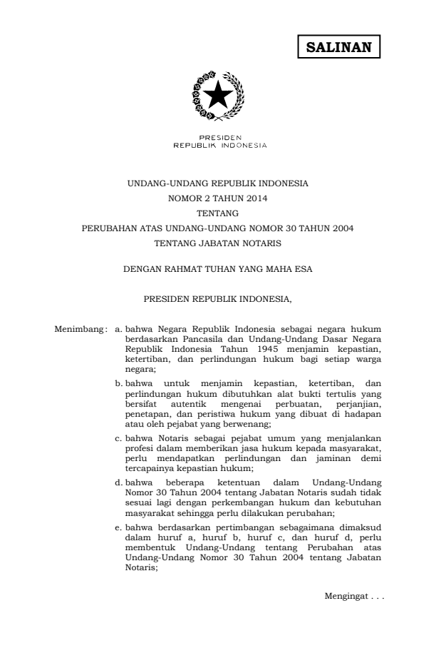 Undang-Undang Nomor 2 Tahun 2014