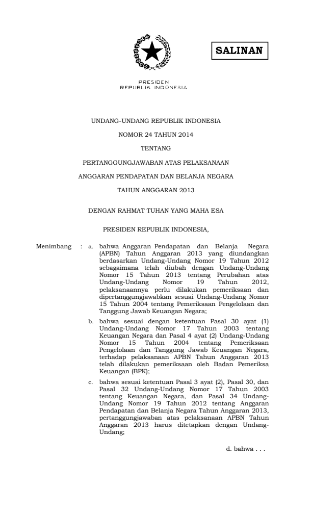 Undang-Undang Nomor 24 Tahun 2014