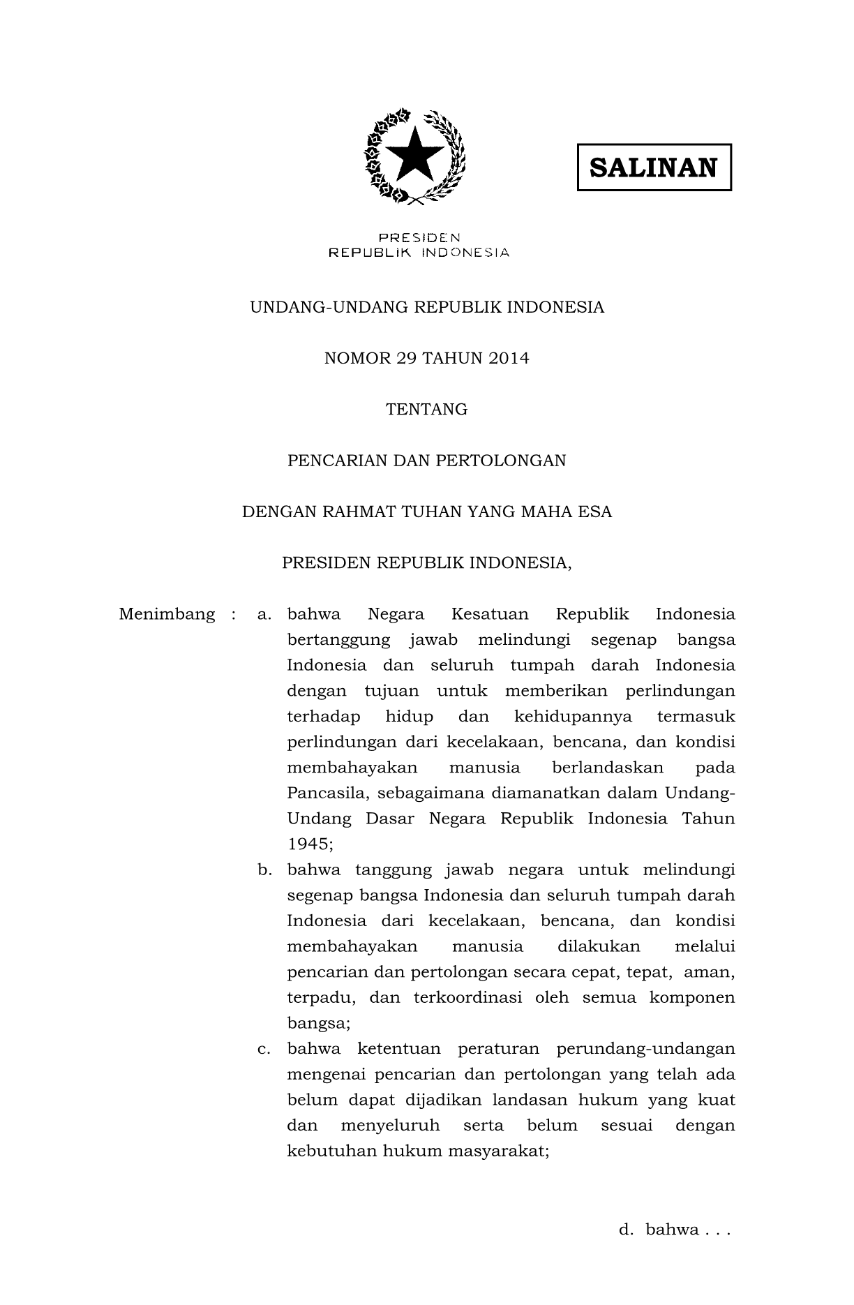 Undang-Undang Nomor 29 Tahun 2014