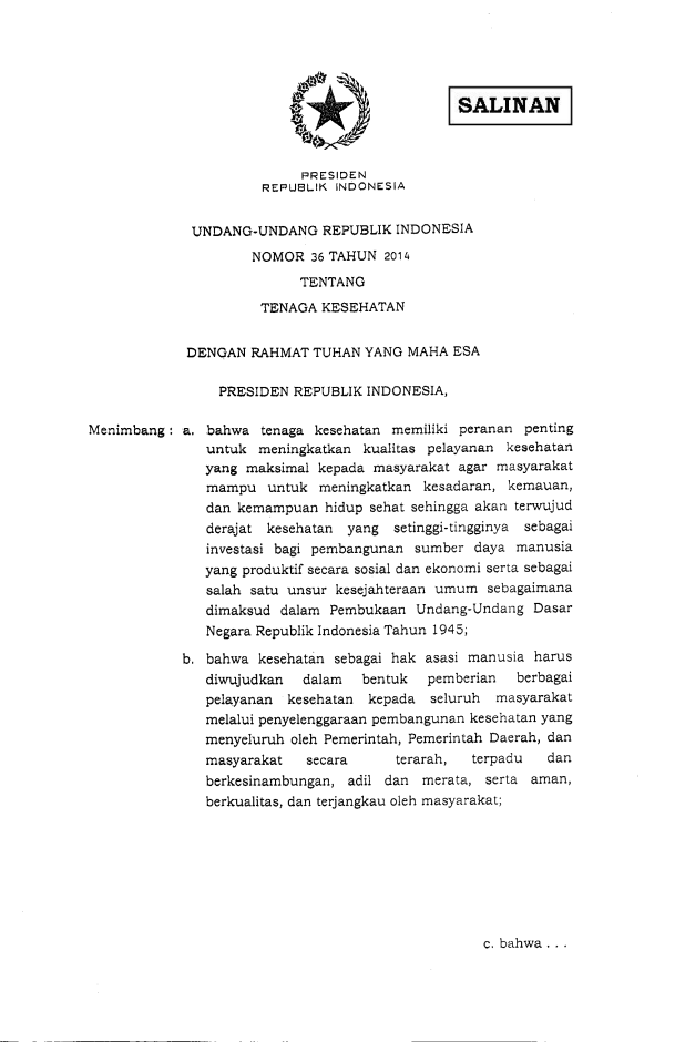 Undang-Undang Nomor 36 Tahun 2014