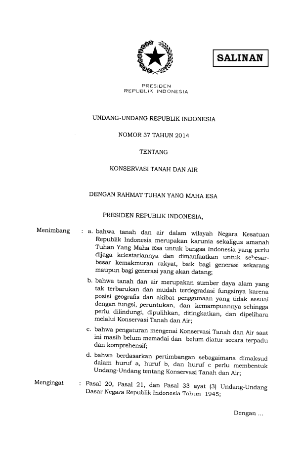 Undang-Undang Nomor 37 Tahun 2014