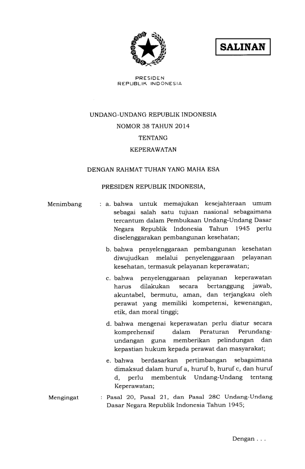 Undang-Undang Nomor 38 Tahun 2014