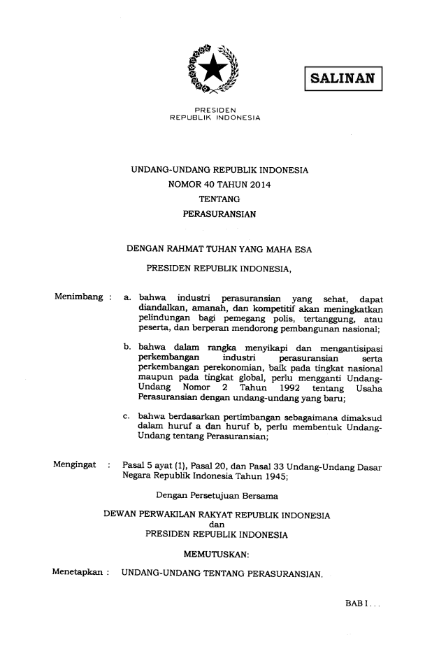 Undang-Undang Nomor 40 Tahun 2014