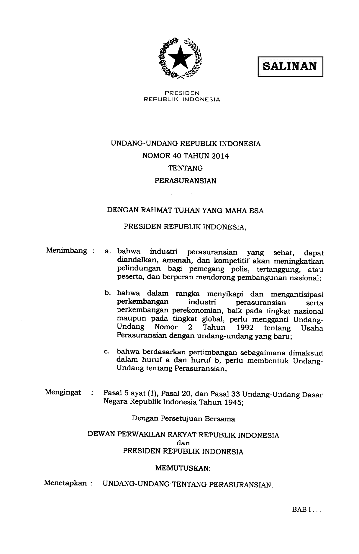 Undang-Undang Nomor 40 Tahun 2014