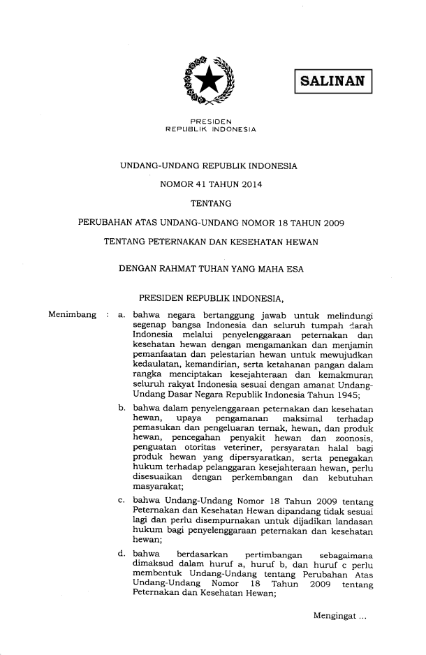 Undang-Undang Nomor 41 Tahun 2014