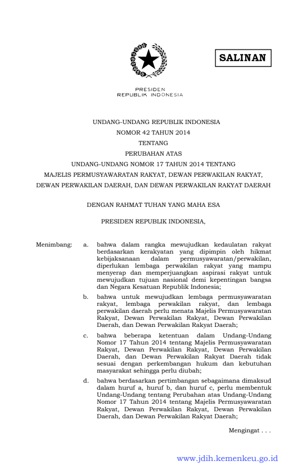 Undang-Undang Nomor 42 Tahun 2014