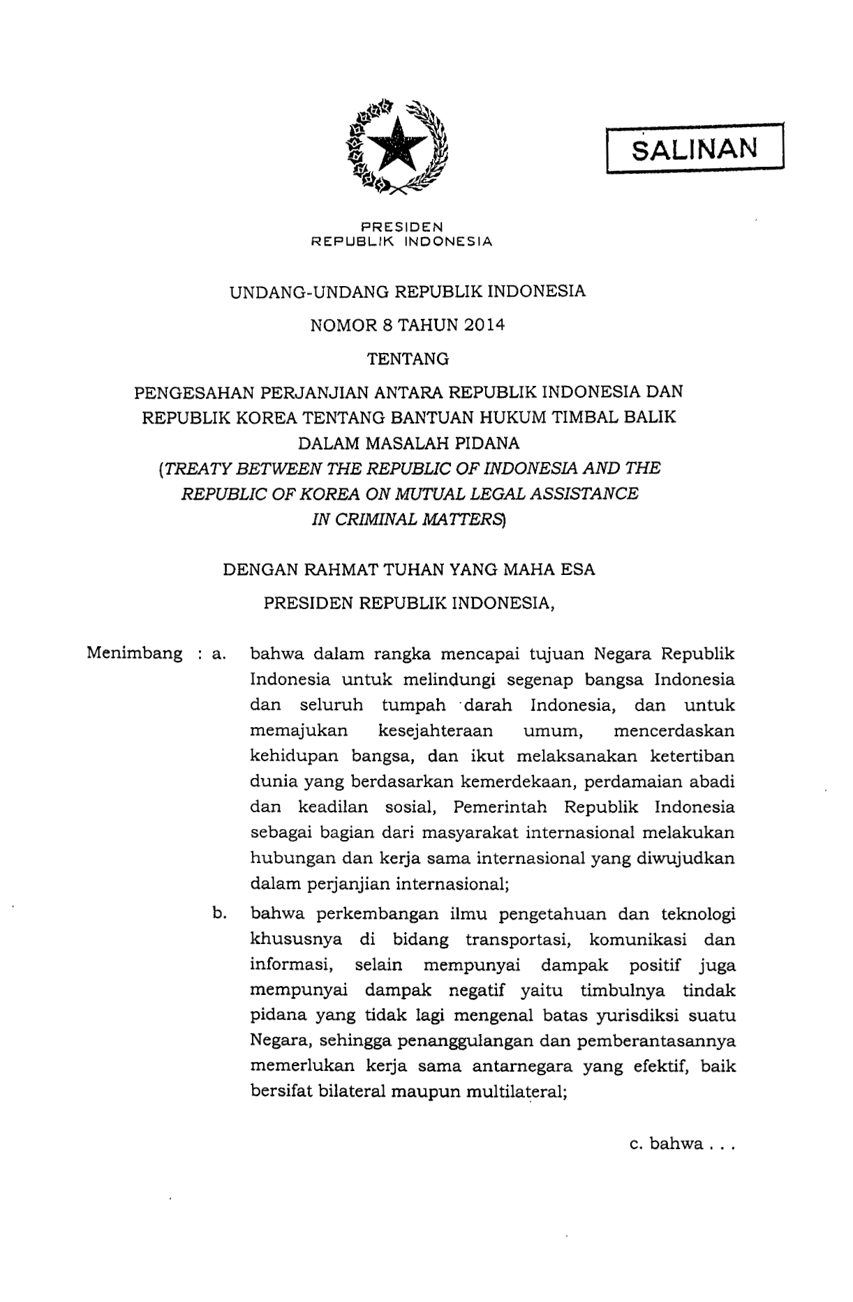 Undang-Undang Nomor 8 Tahun 2014