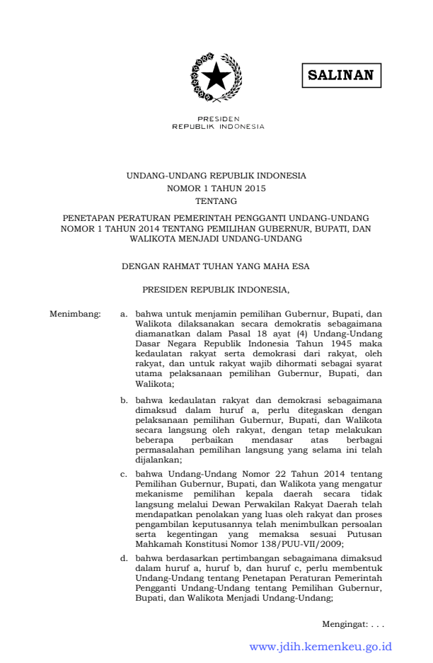 Undang-Undang Nomor 1 Tahun 2015