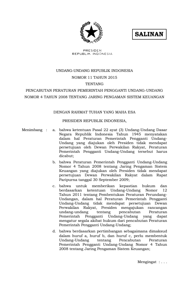 Undang-Undang Nomor 11 Tahun 2015