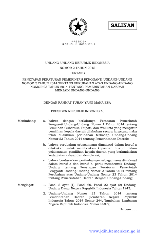 Undang-Undang Nomor 2 Tahun 2015