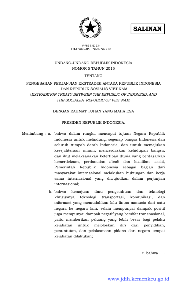 Undang-Undang Nomor 5 Tahun 2015