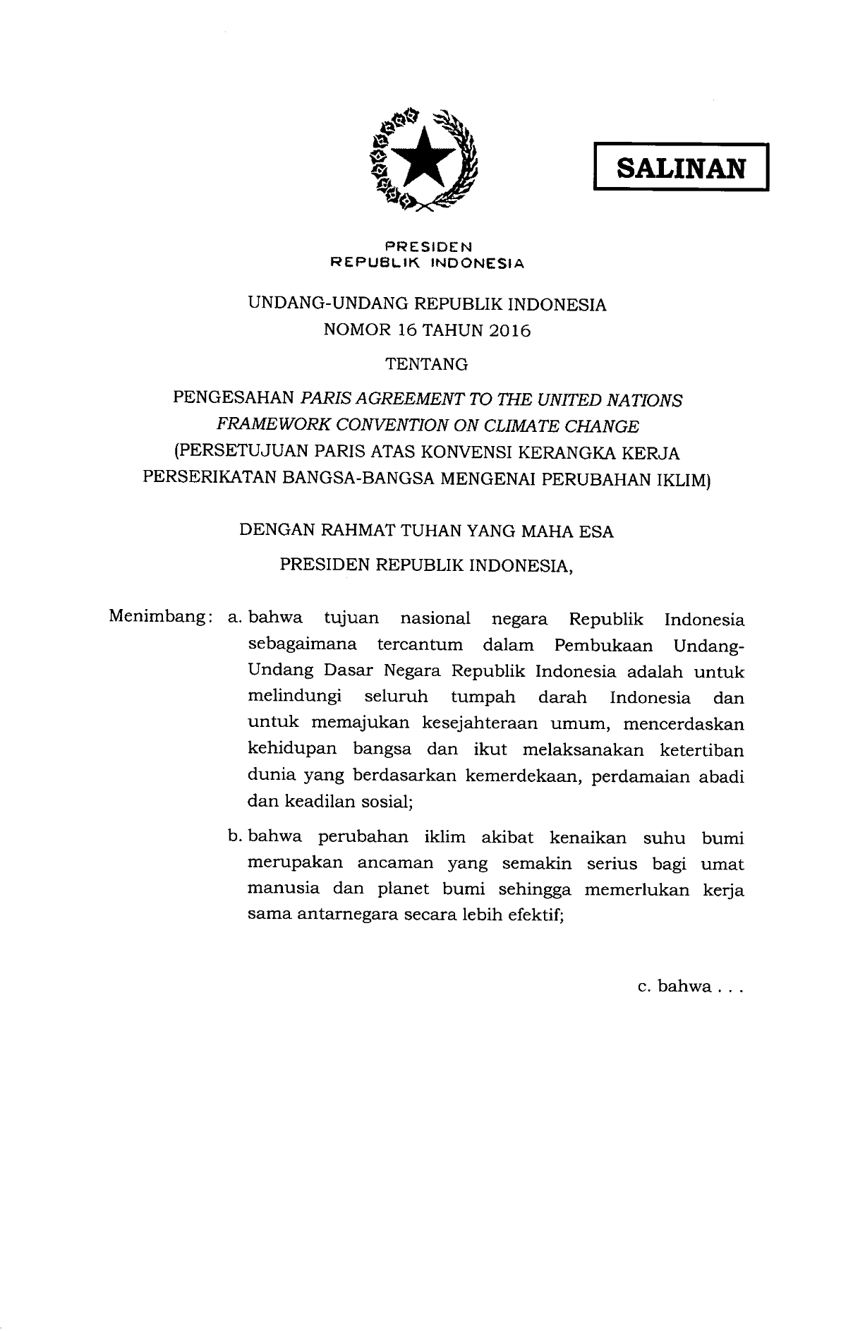 Undang-Undang Nomor 16 Tahun 2016