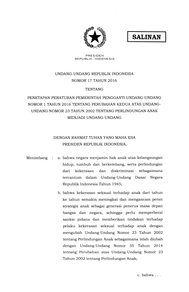 Undang-Undang Nomor 17 Tahun 2016