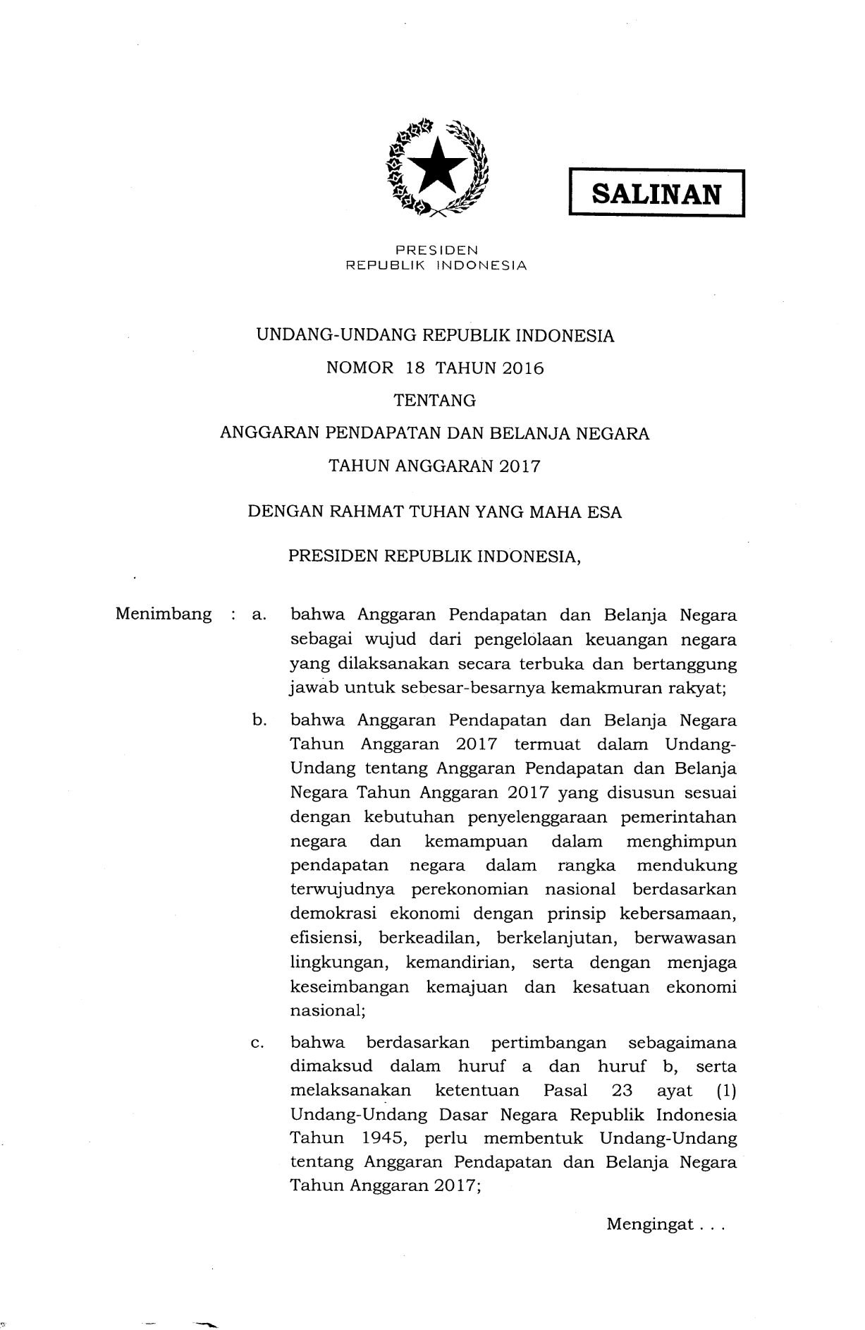 Undang-Undang Nomor 18 Tahun 2016