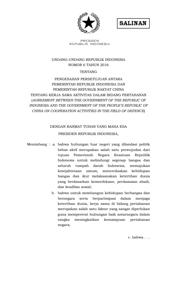 Undang-Undang Nomor 6 Tahun 2016