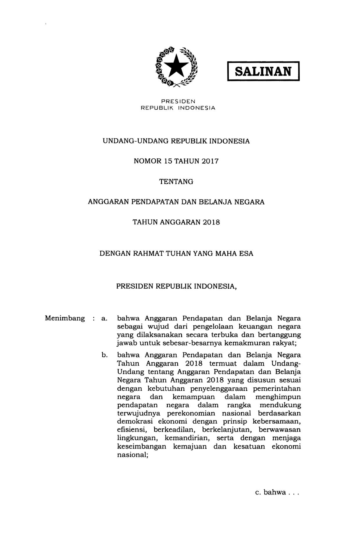 Undang-Undang Nomor 15 Tahun 2017