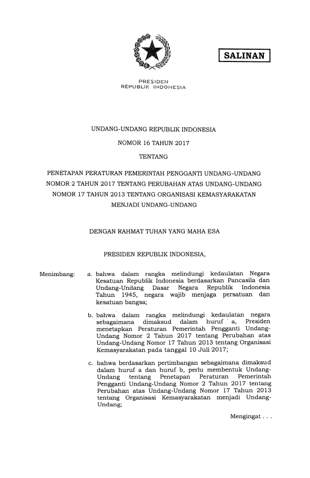 Undang-Undang Nomor 16 Tahun 2017