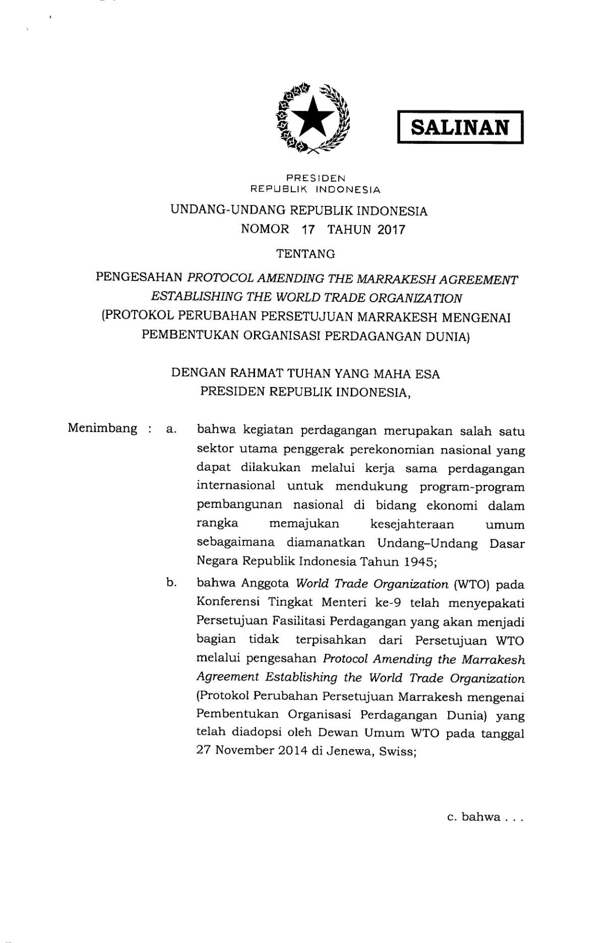 Undang-Undang Nomor 17 Tahun 2017