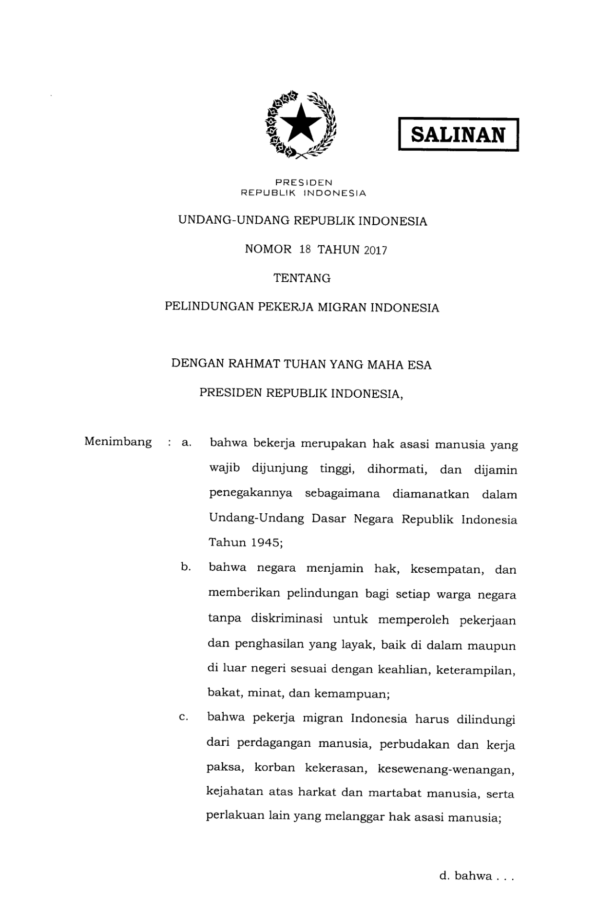 Undang-Undang Nomor 18 Tahun 2017