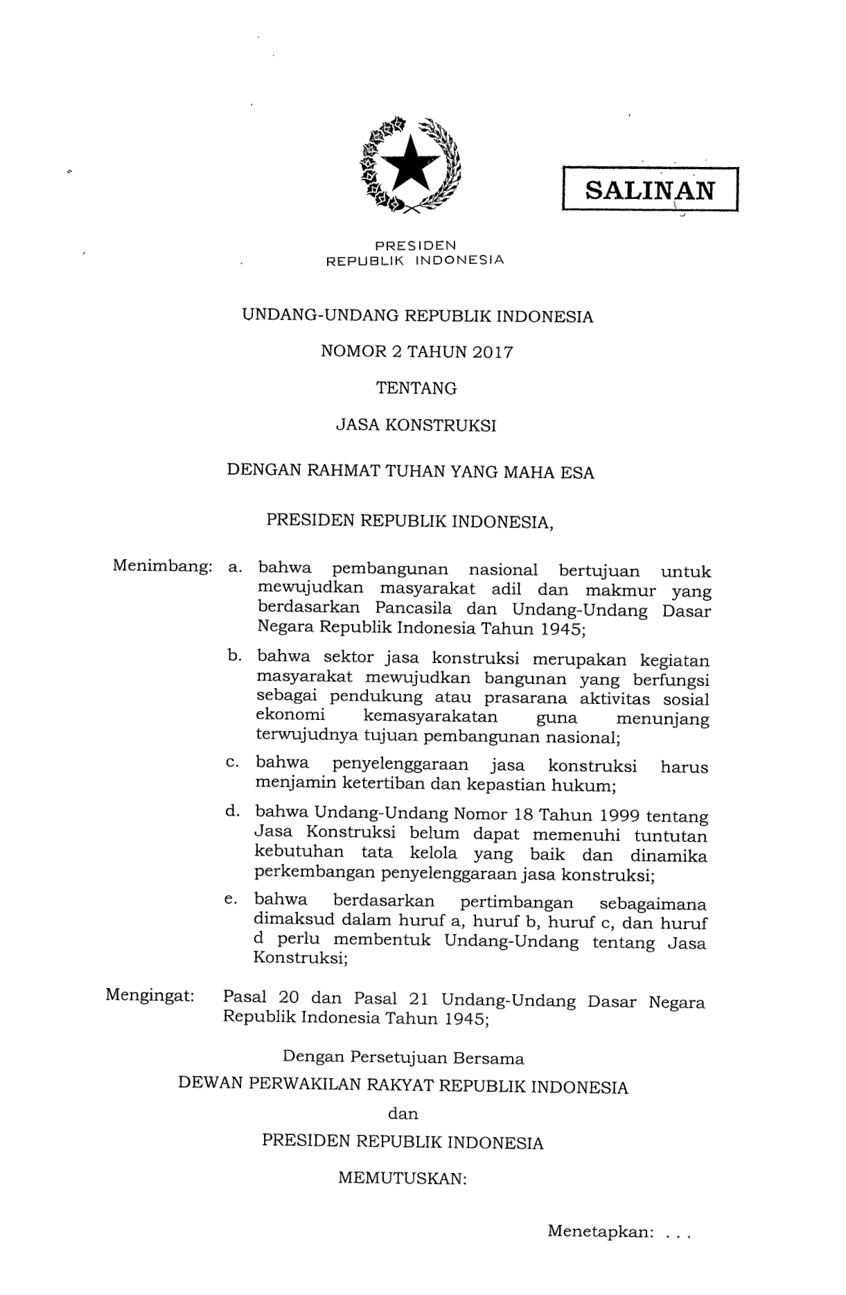 Undang-Undang Nomor 2 Tahun 2017