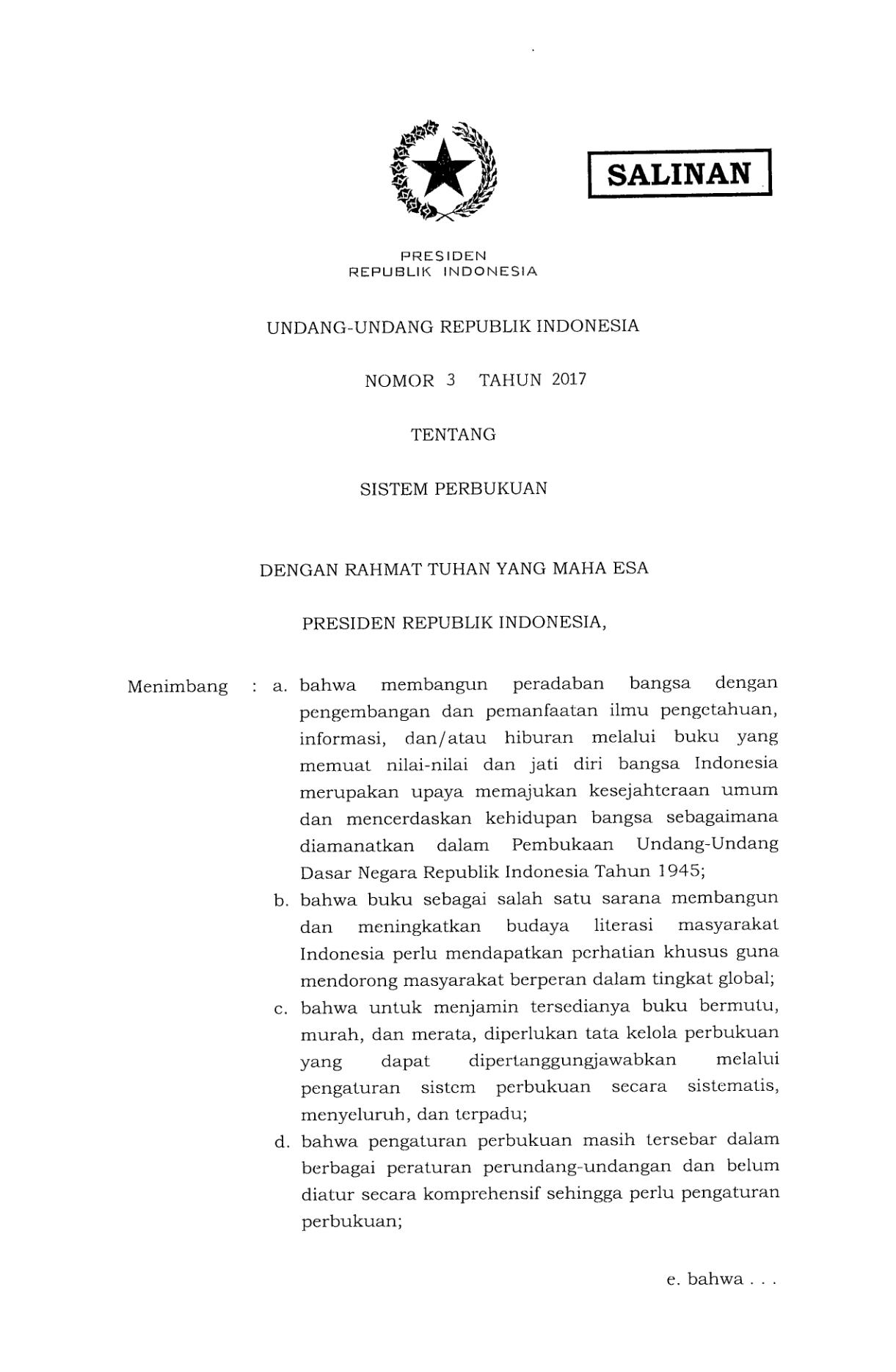 Undang-Undang Nomor 3 Tahun 2017