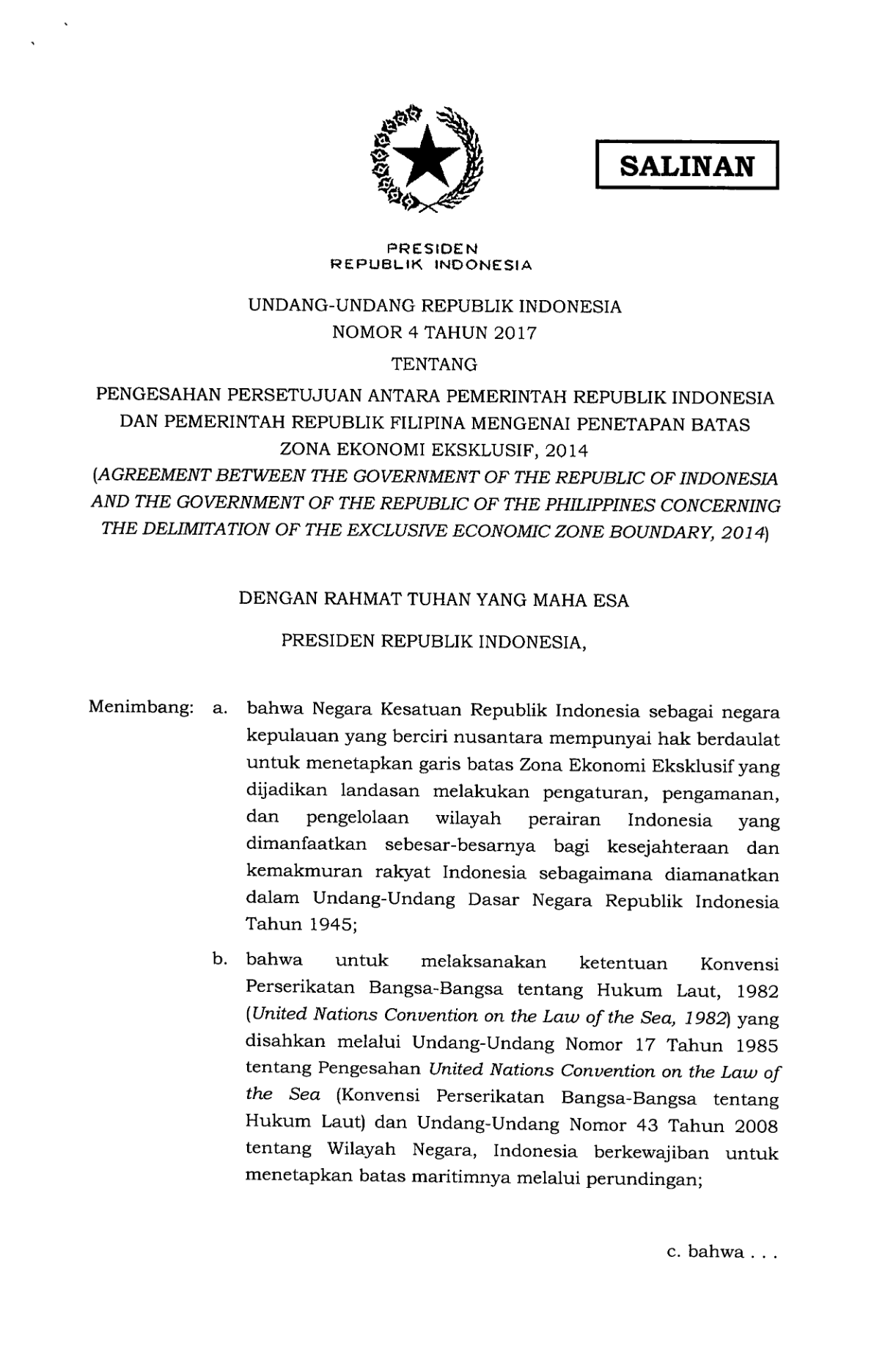 Undang-Undang Nomor 4 Tahun 2017