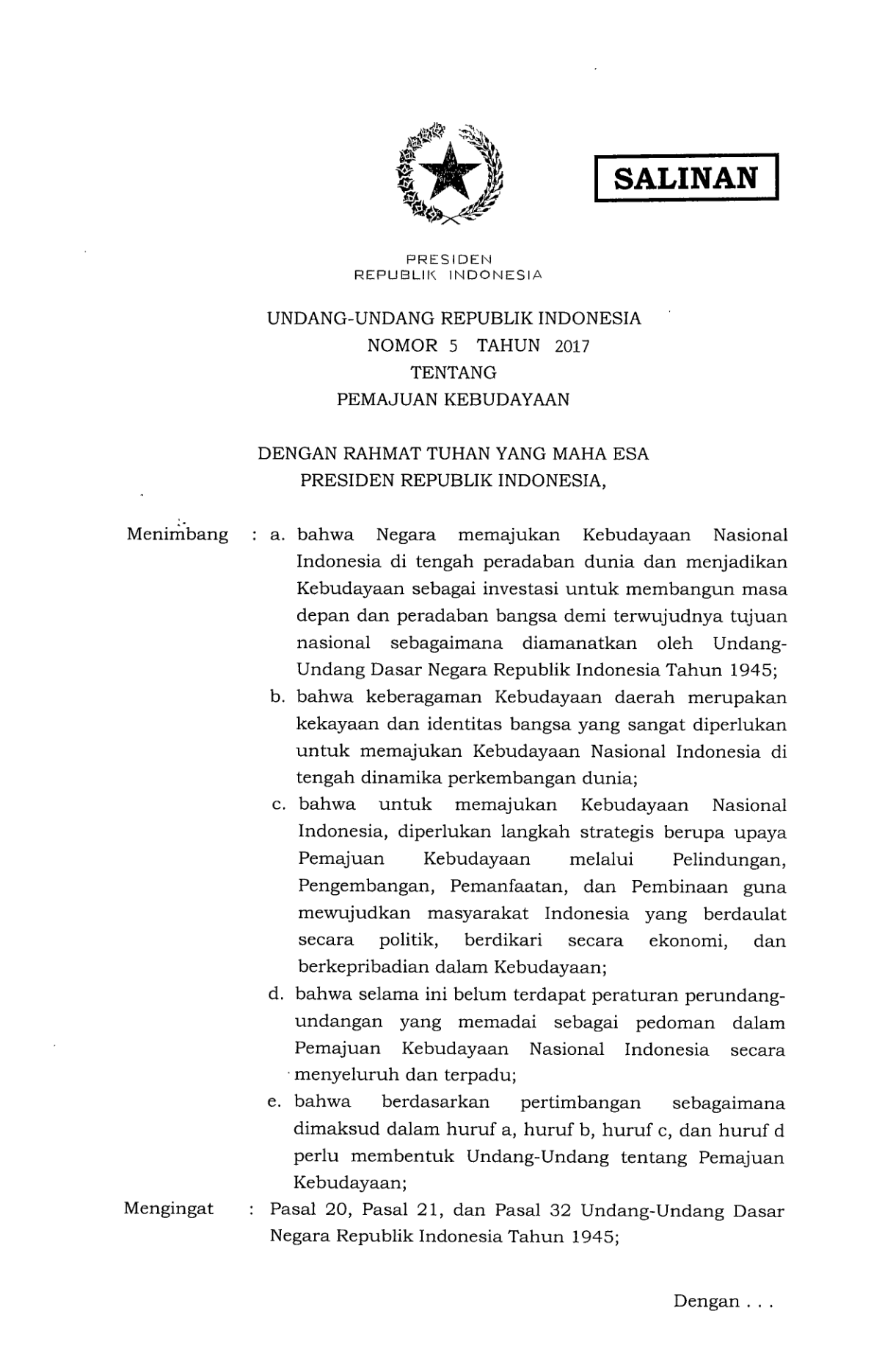 Undang-Undang Nomor 5 Tahun 2017