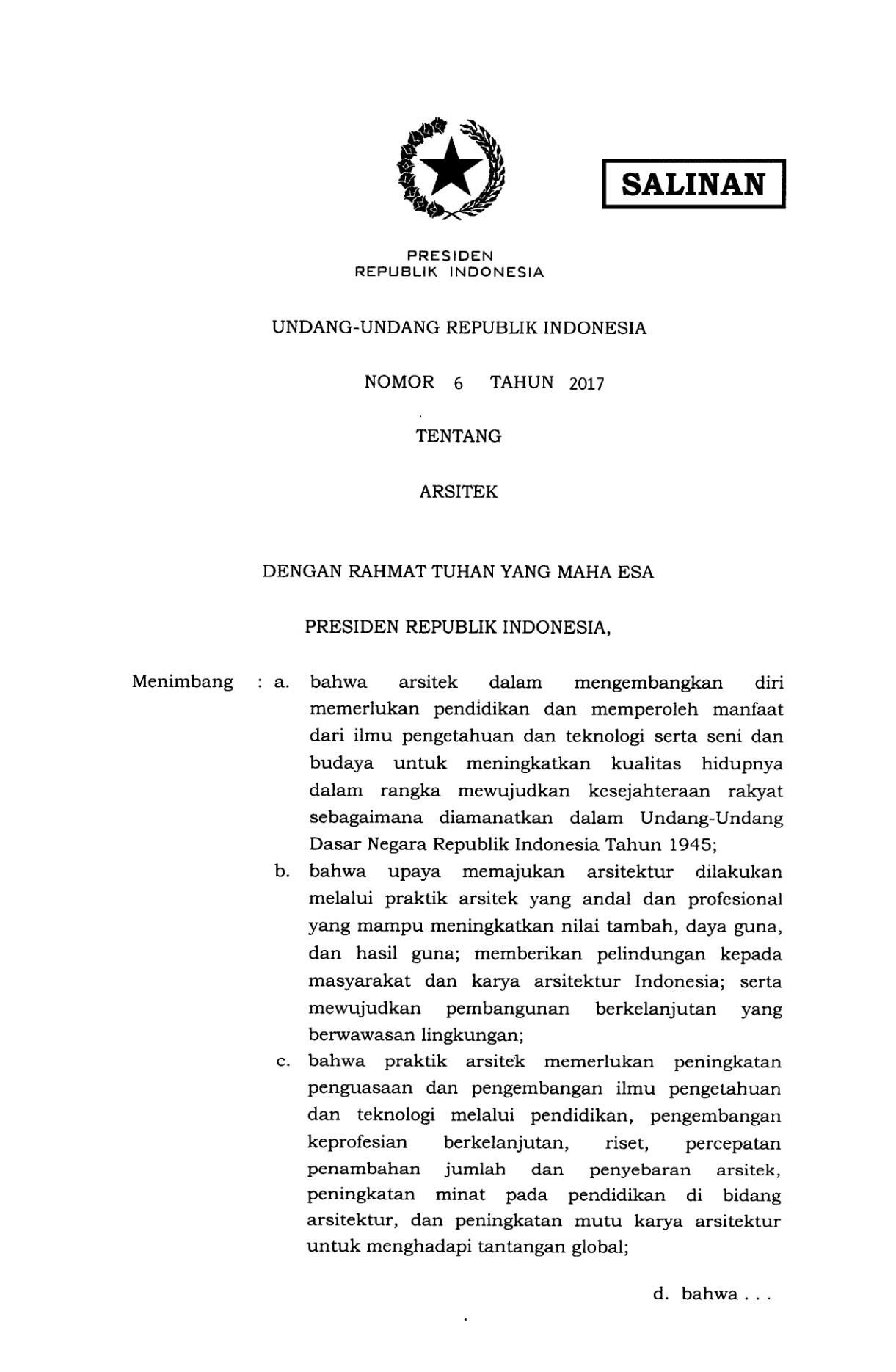 Undang-Undang Nomor 6 Tahun 2017