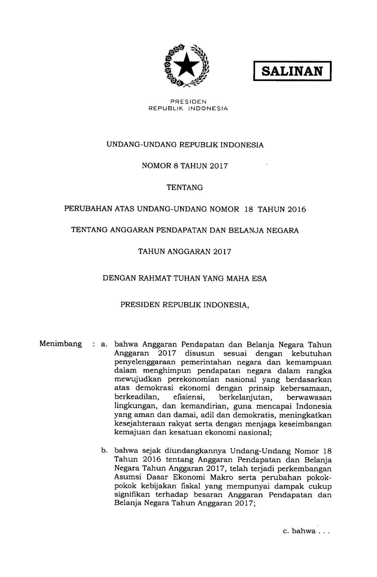 Undang-Undang Nomor 8 Tahun 2017