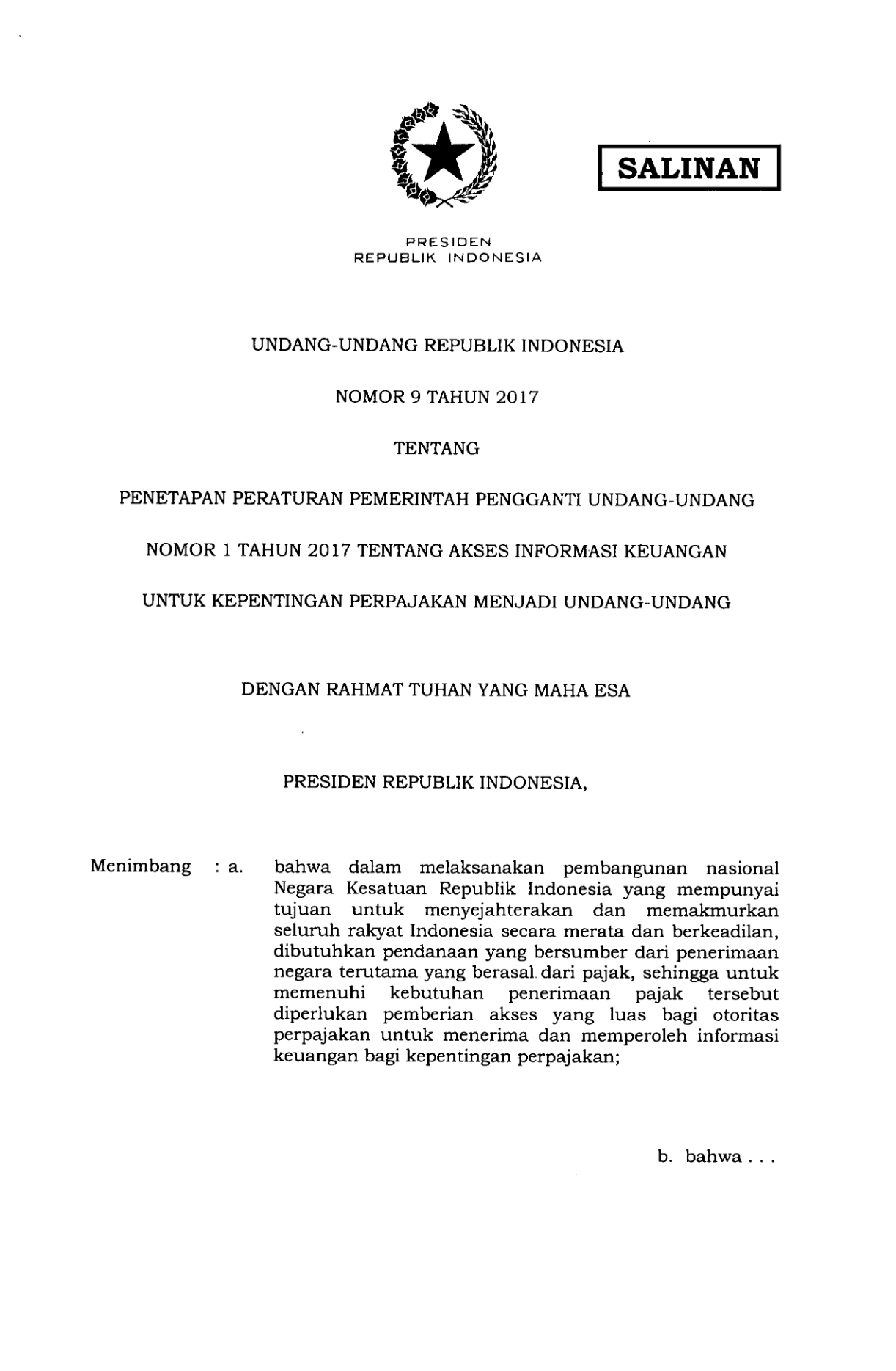 Undang-Undang Nomor 9 Tahun 2017
