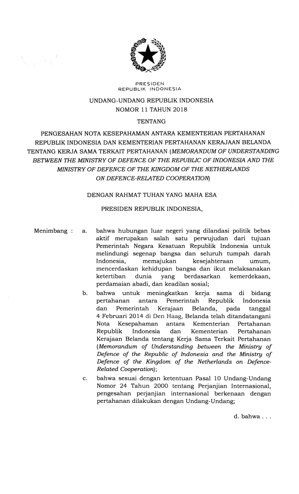 Undang-Undang Nomor 11 Tahun 2018