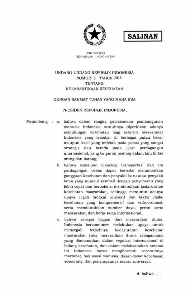 Undang-Undang Nomor 6 Tahun 2018