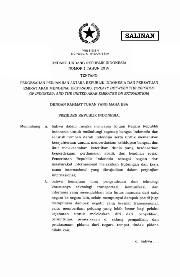 Undang-Undang Nomor 1 Tahun 2019