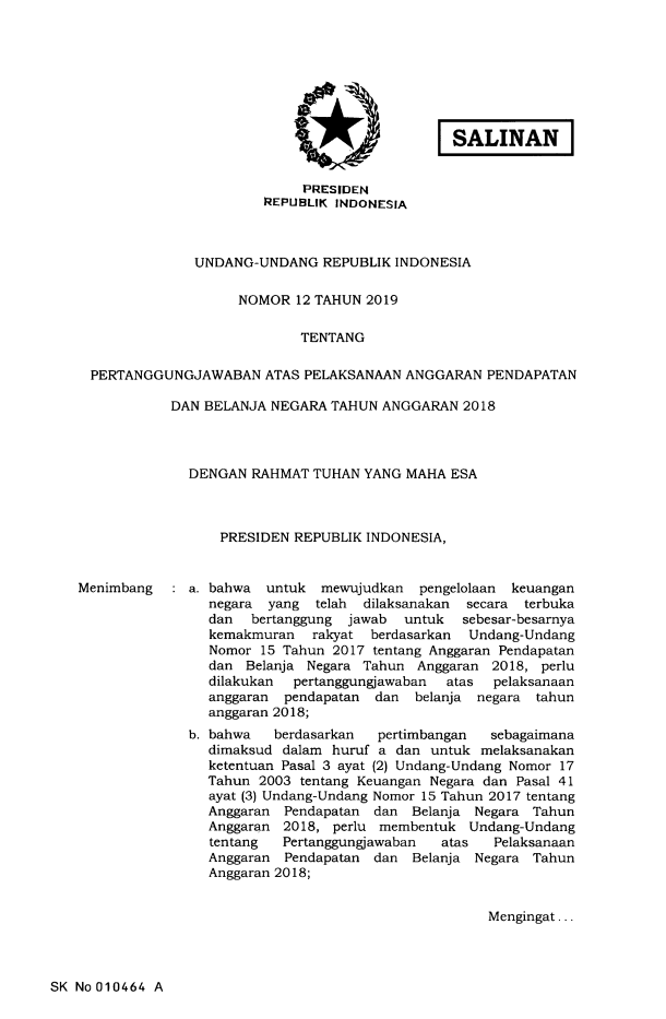 Undang-Undang Nomor 12 Tahun 2019