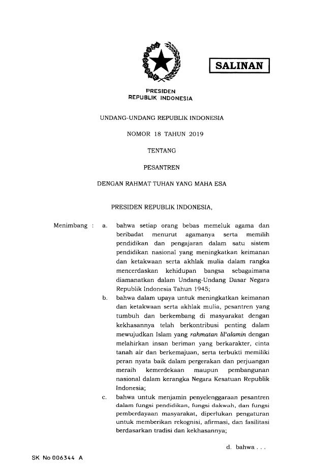 Undang-Undang Nomor 18 Tahun 2019